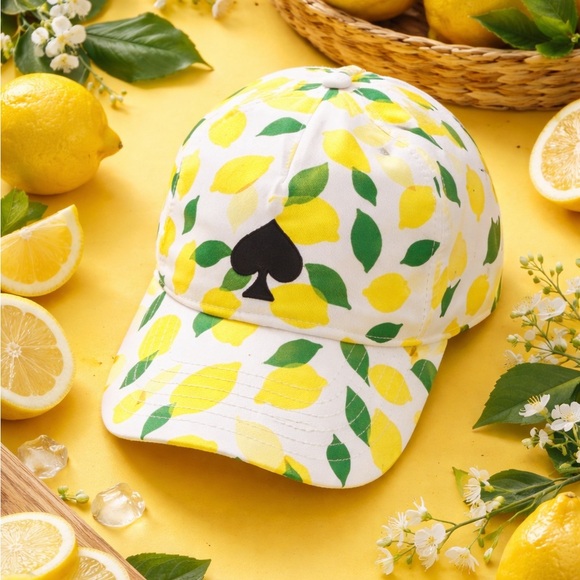 kate spade Accessories - Kate Spade Lemon Print Hat - Yellow and Green